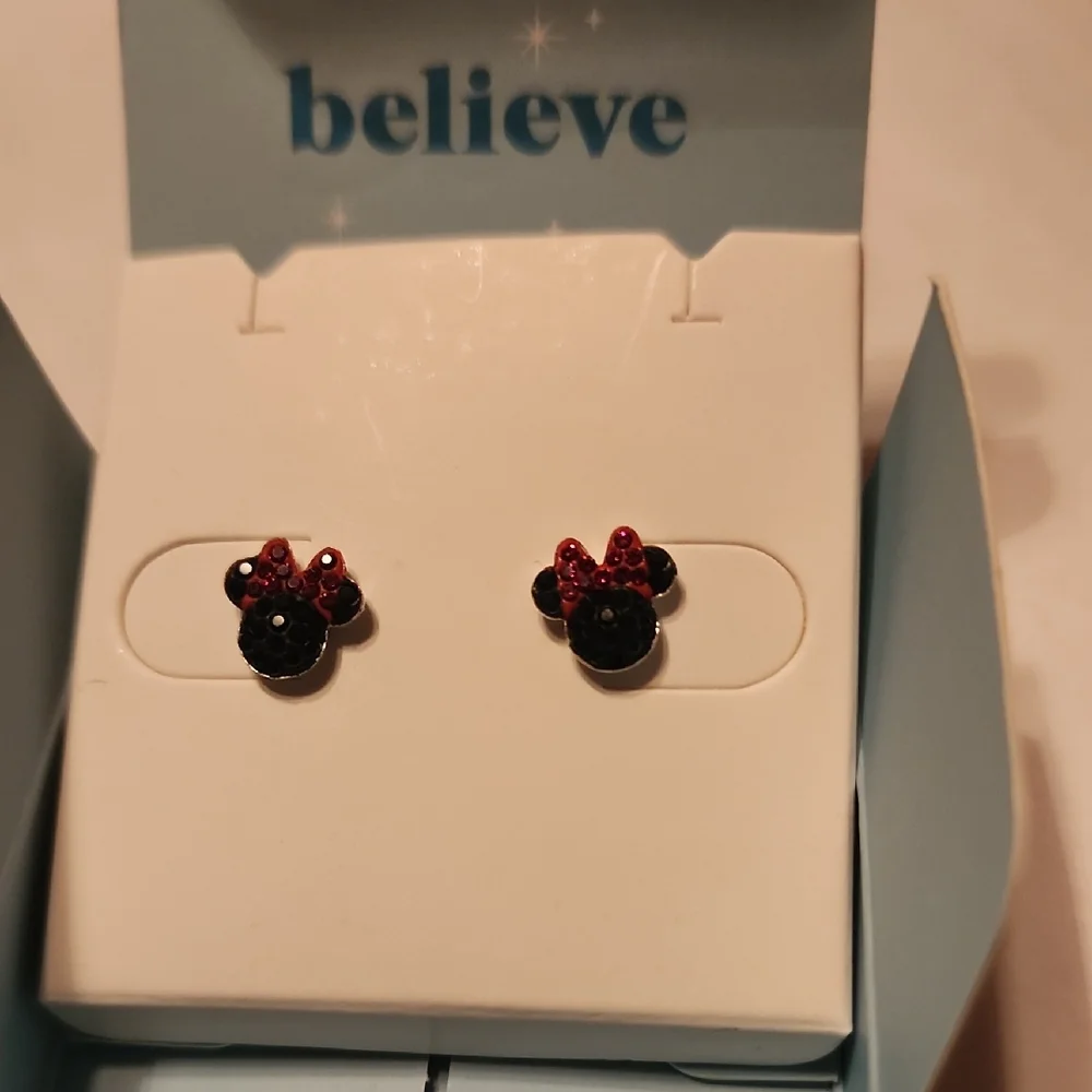 Origami Owl Kids Minnie Mouse Black and Red Crystal Stud Earrings
